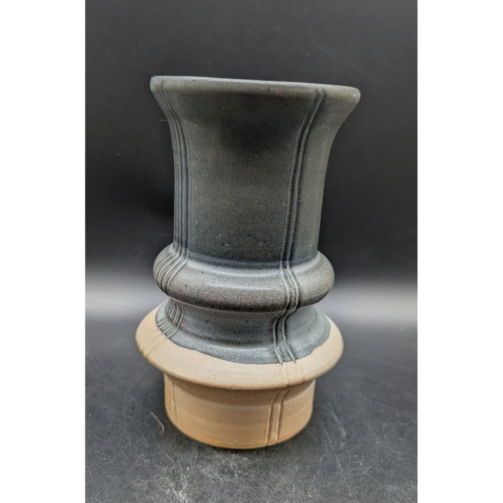 Signed Studio Pottery Brutalist Stoneware Vase Gray Sand Architectural 2022 7"